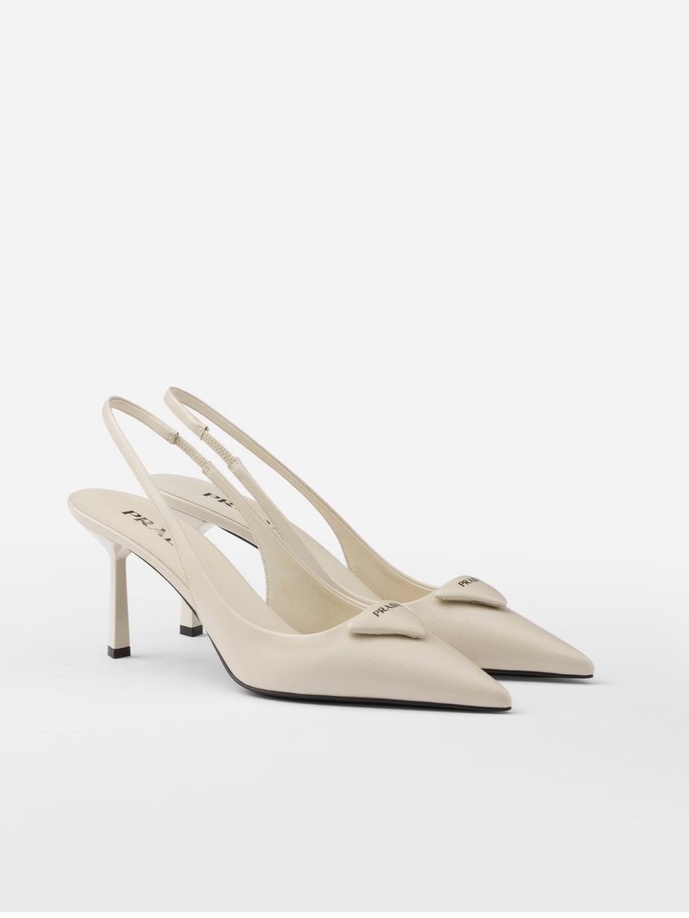PRADA Saffiano Leather  Cream White  Slingback  Heels